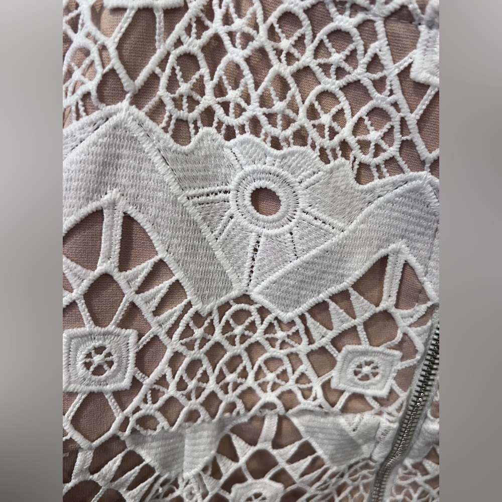 Lulus white and tan style lace overlay bodycon dress coquette fairy wedding - Picture 12 of 15